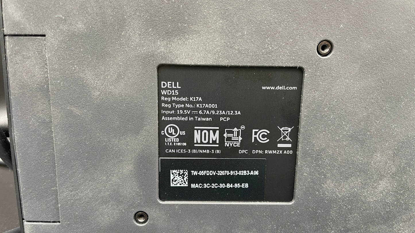 Dell WD15 Monitor Dock 4K with 130W Adapter, USB-C, Black, used