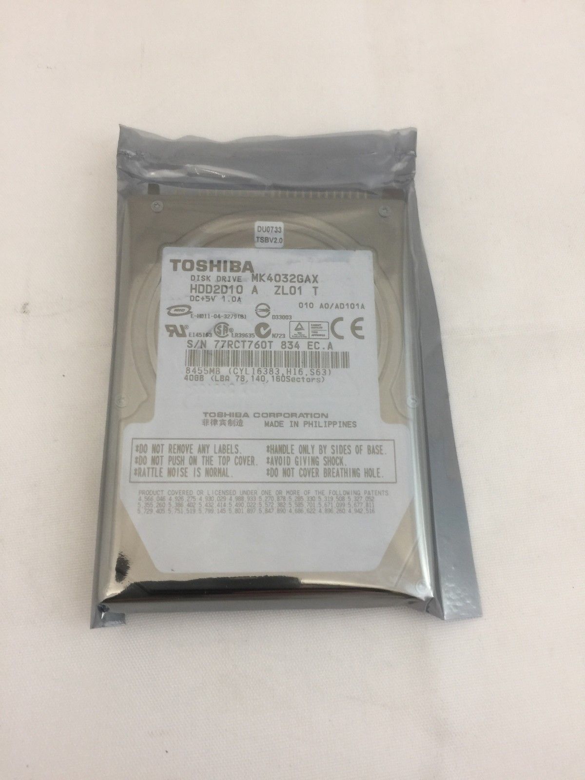 TOSHIBA 40 GB 5400 RPM IDE 2.5" (MK4032GAX) Internal Hard Drive HDD used