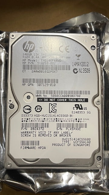 New HP 507129-010 518216-002 146GB 6G 15K 2.5 DP SAS HDD Drive only