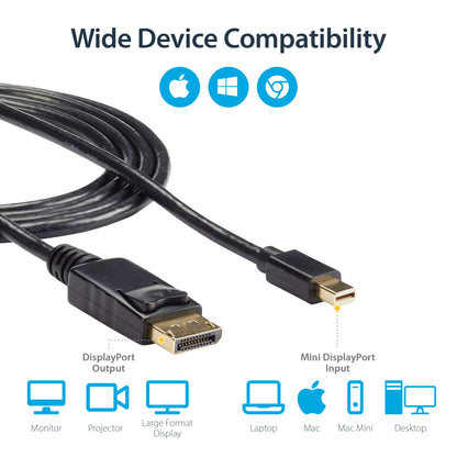 StarTech.com 10ft Mini DisplayPort to DisplayPort Cable - M/M - mDP to DP 1.2 Adapter Cable - Thunderbolt to DP