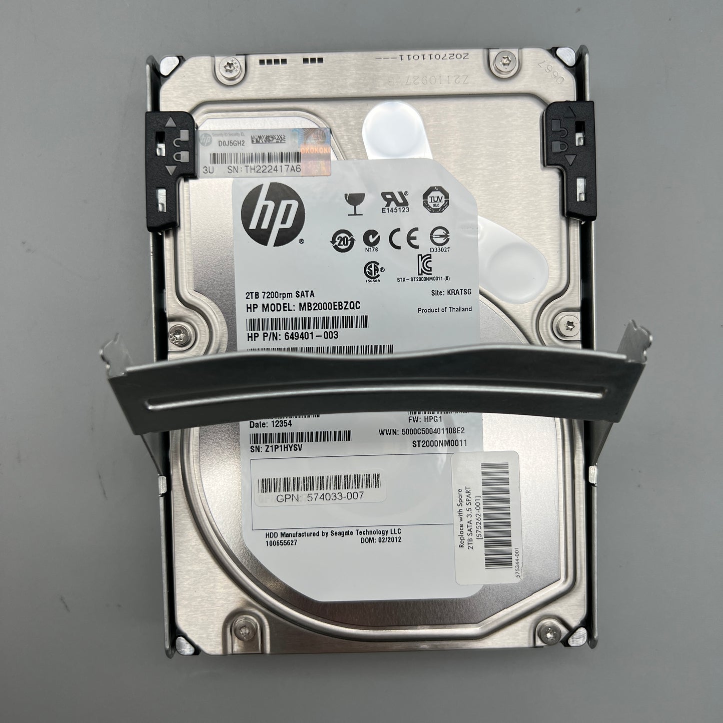 HP 2TB 7.2K SATA HDD 3.5" with tray MDL HOT-PLUG 649401-003 574033-007
