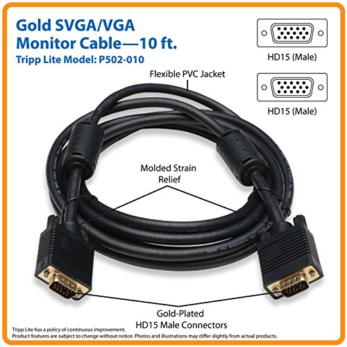 Tripp Lite VGA Coax Monitor Cable, High Resolution cable with RGB coax (HD15 M/M) 10-ft.(P502-010)