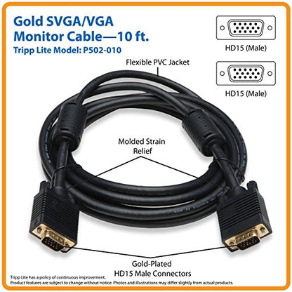 Tripp Lite VGA Coax Monitor Cable, High Resolution cable with RGB coax (HD15 M/M) 10-ft.(P502-010)