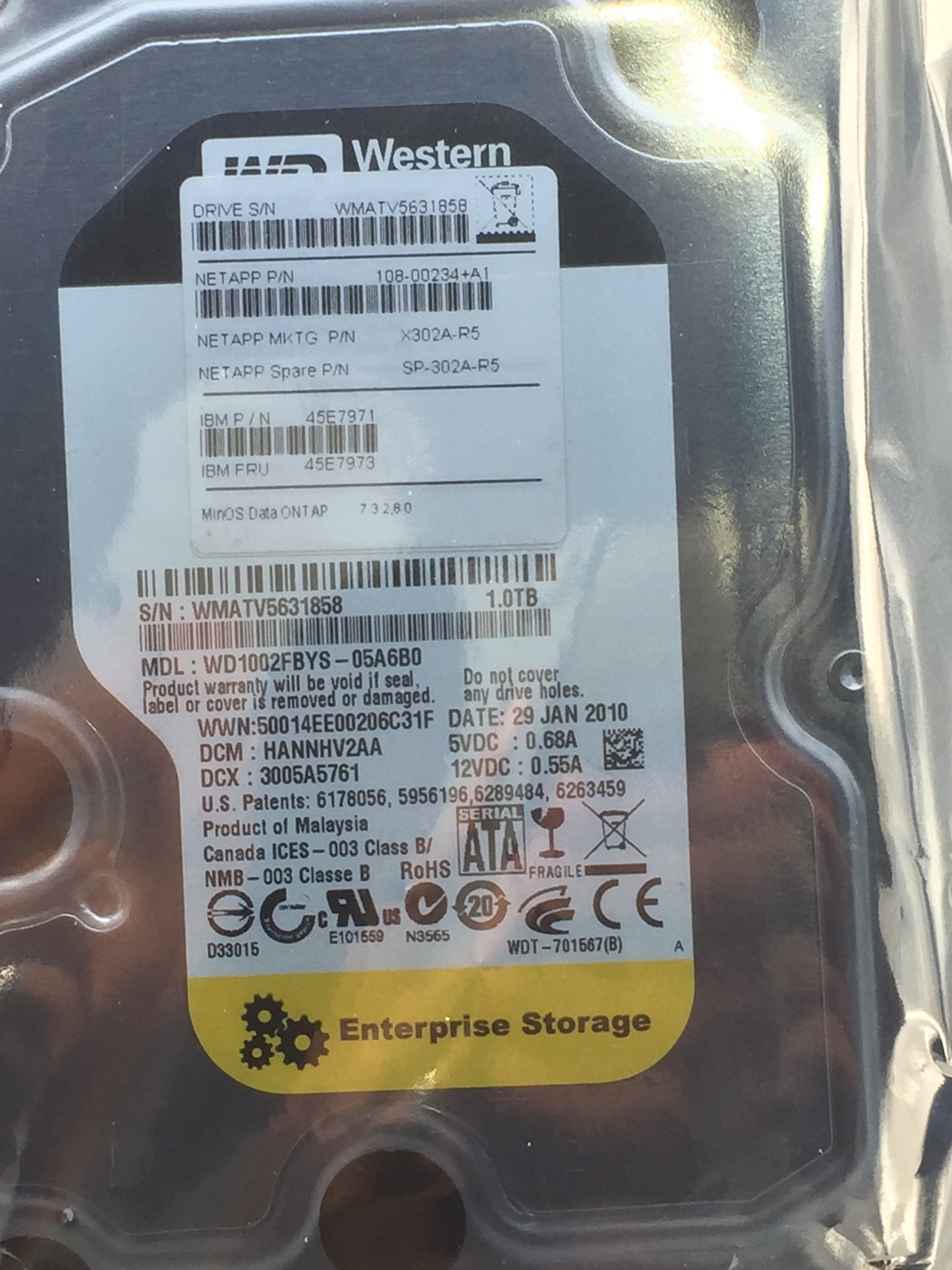 WD RE3 1TB 7200 RPM 32MB Cache SATA 3.0Gb/s 3.5" Enterprise HDD Zero Hours