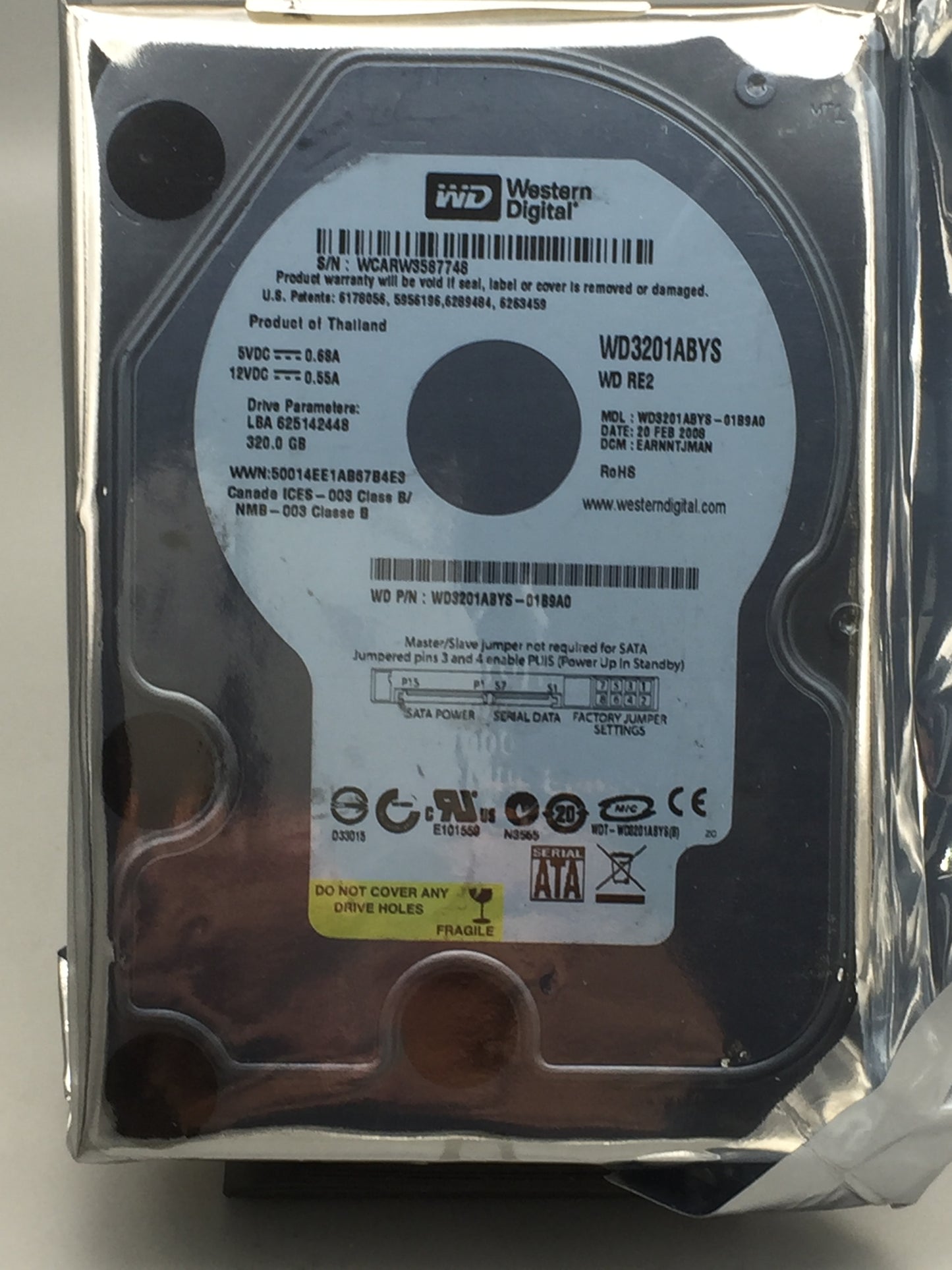 WD RE3 WD3201ABYS 320GB 7200 RPM 16MB SATA 3.0Gb/s 3.5" Enterprise HDD used