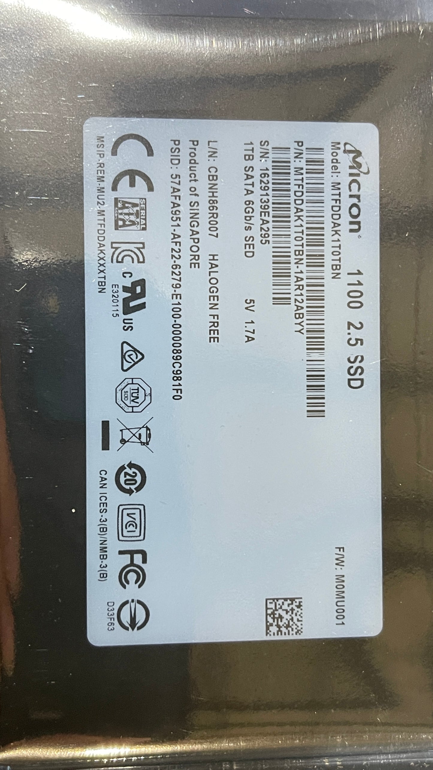 Micron SSD MTFDDAK1T0TBN-1AR12ABYY 1100 1TB 2.5inch Bare used