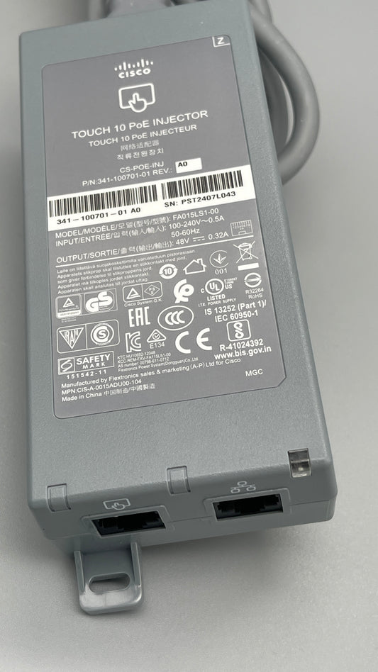 Cisco 341-100701-01 Touch 10 PoE Injector (Grey) 48v 0.32A used
