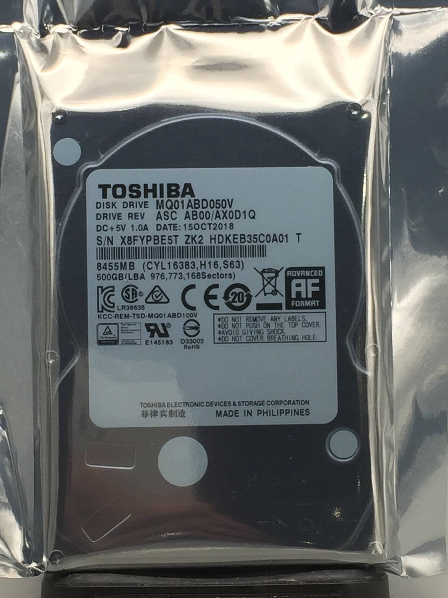 Toshiba MQ01ABD050V 500GB 5400 RPM 8MB  SATA 3.0Gb/s 2.5" HDD used