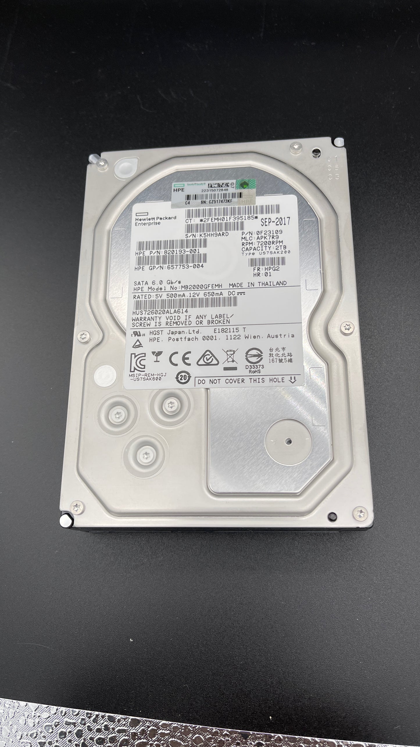 HP 657753-004 , 820193-001  2TB 7.2K 3.5 SATA 6G G8 SC HDD W/O TRAY - NEW PULL