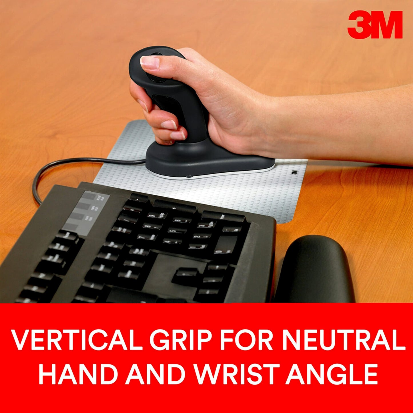 3M Wired Ergonomic Optical Mouse, Patented Vertical Grip Design Keeps Your Hand and Wrist at a Neutral Angle for Comfort, USB/PS2 Plug and Play Compatibility, 6.5' Cord, Small Size, Black (EM500GPS)