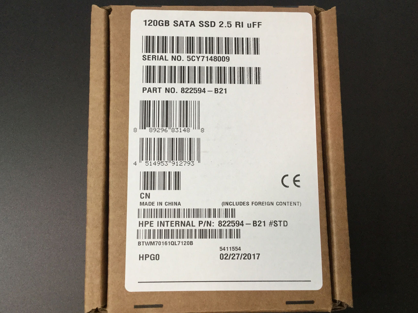 HPE 120GB SATA 6G Read Intensive UFF M.2 Kit (822594-B21)