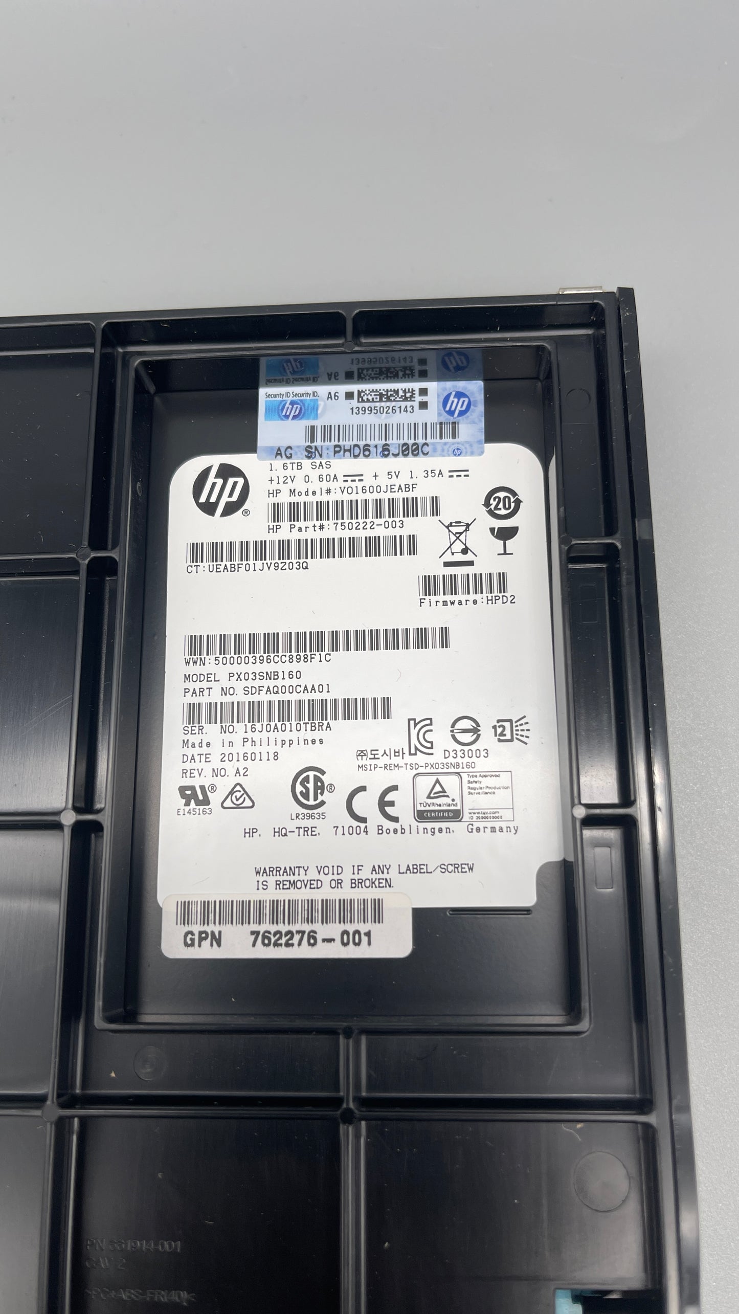 HPE 762276-001 1.6TB SAS 12Gb/s Value Endurance 2.5-Inch Enterprise Solid State Drive Smart Carrier for ProLiant Servers