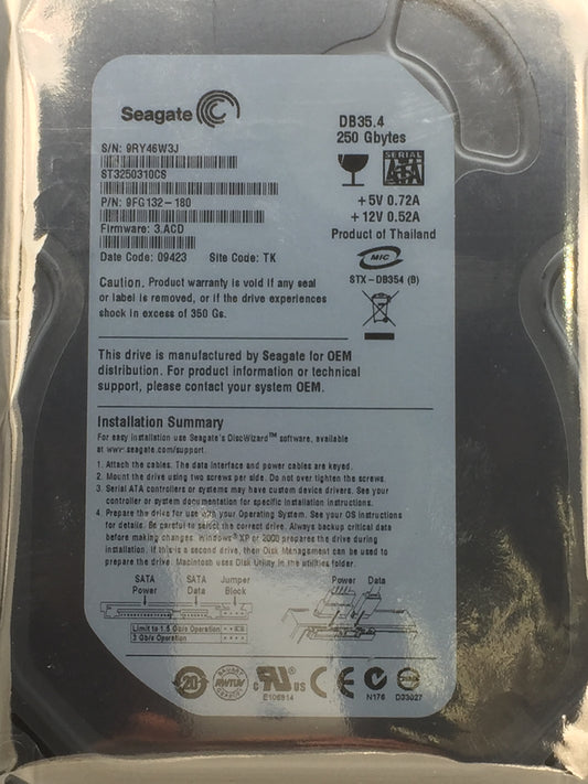 Seagate ST3250310CS Barracuda 250GB 7200 RPM 8MB SATA 3.0Gb/s 3.5" HDD USED