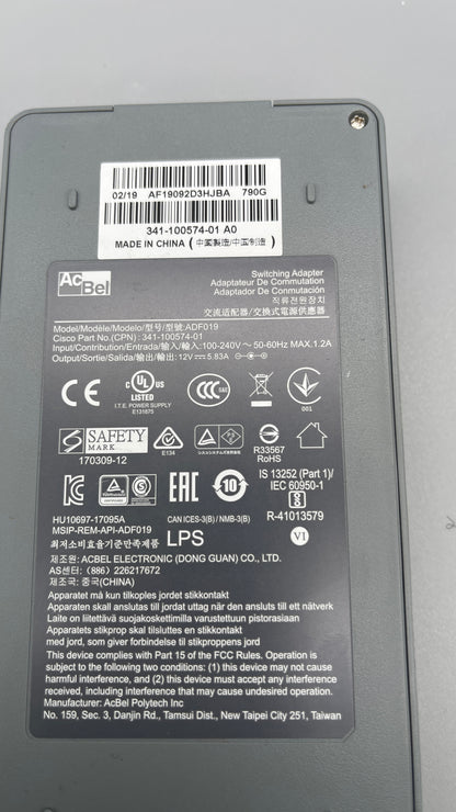 Genuine AcBel Cisco 12V ADF019 341-100574-01 Switching Adapter Power Supply used