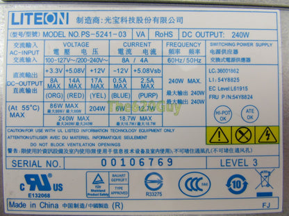 Lenovo ThinkCentre M91p Desktop 240W Power Supply PSU 54Y8824 PS-5241-03 Lite-On