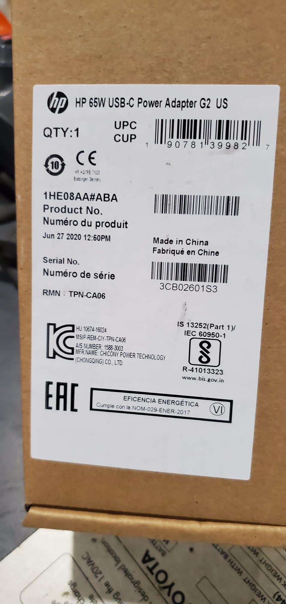HP 65W USB-C Power Adapter G2 US 1HE08AA#ABA