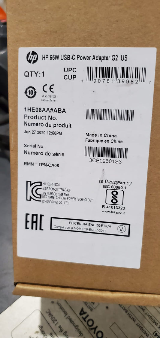 HP 65W USB-C Power Adapter G2 US 1HE08AA#ABA