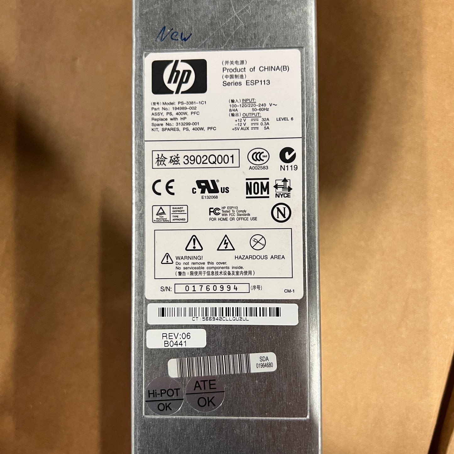HP PS-3381-1C1 400W Redundant PSU For ProLiant Dl380 G3 194989-002 USED