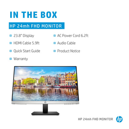 HP 24mh FHD Computer Monitor with 23.8-Inch IPS Display (1080p) - Built-In Speakers and VESA Mounting -used A