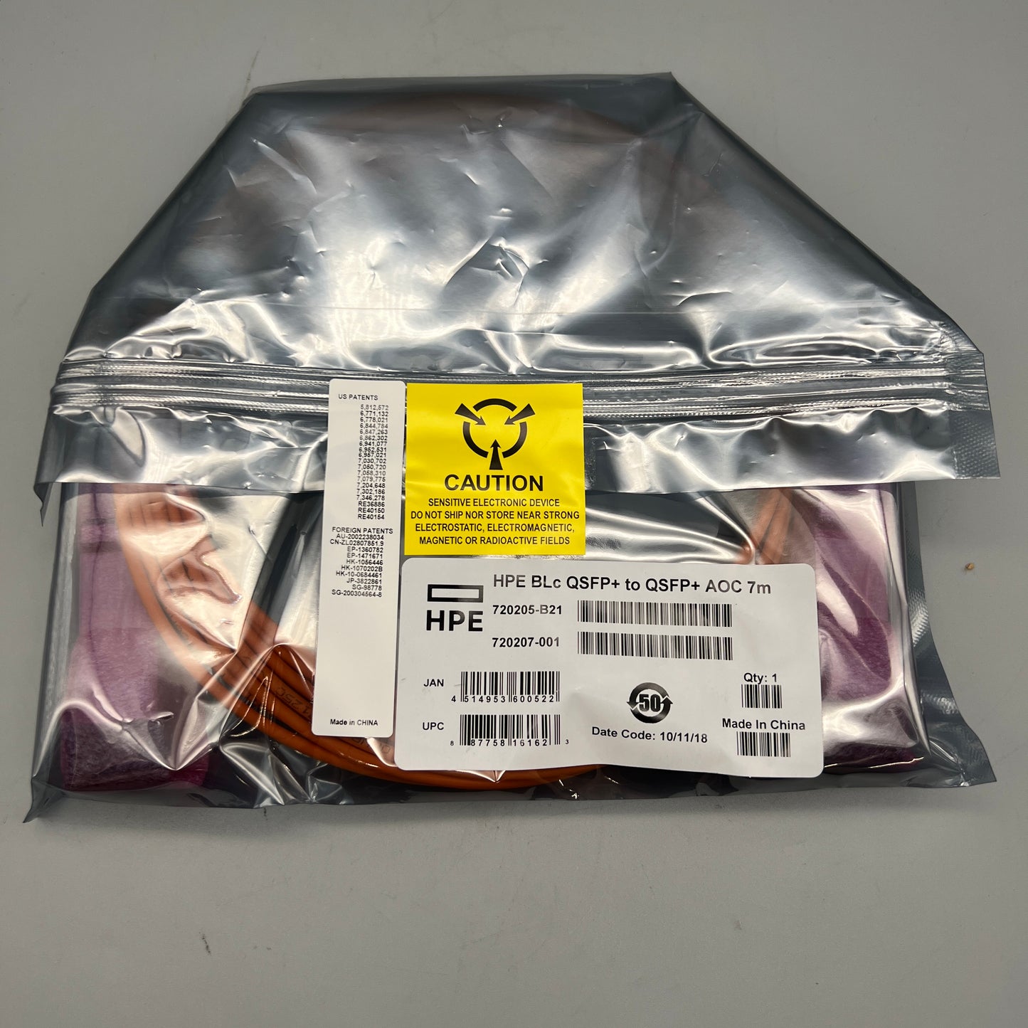Brand New HPE BLc QSFP+ to QSFP+ AOC 7m 720205-B21