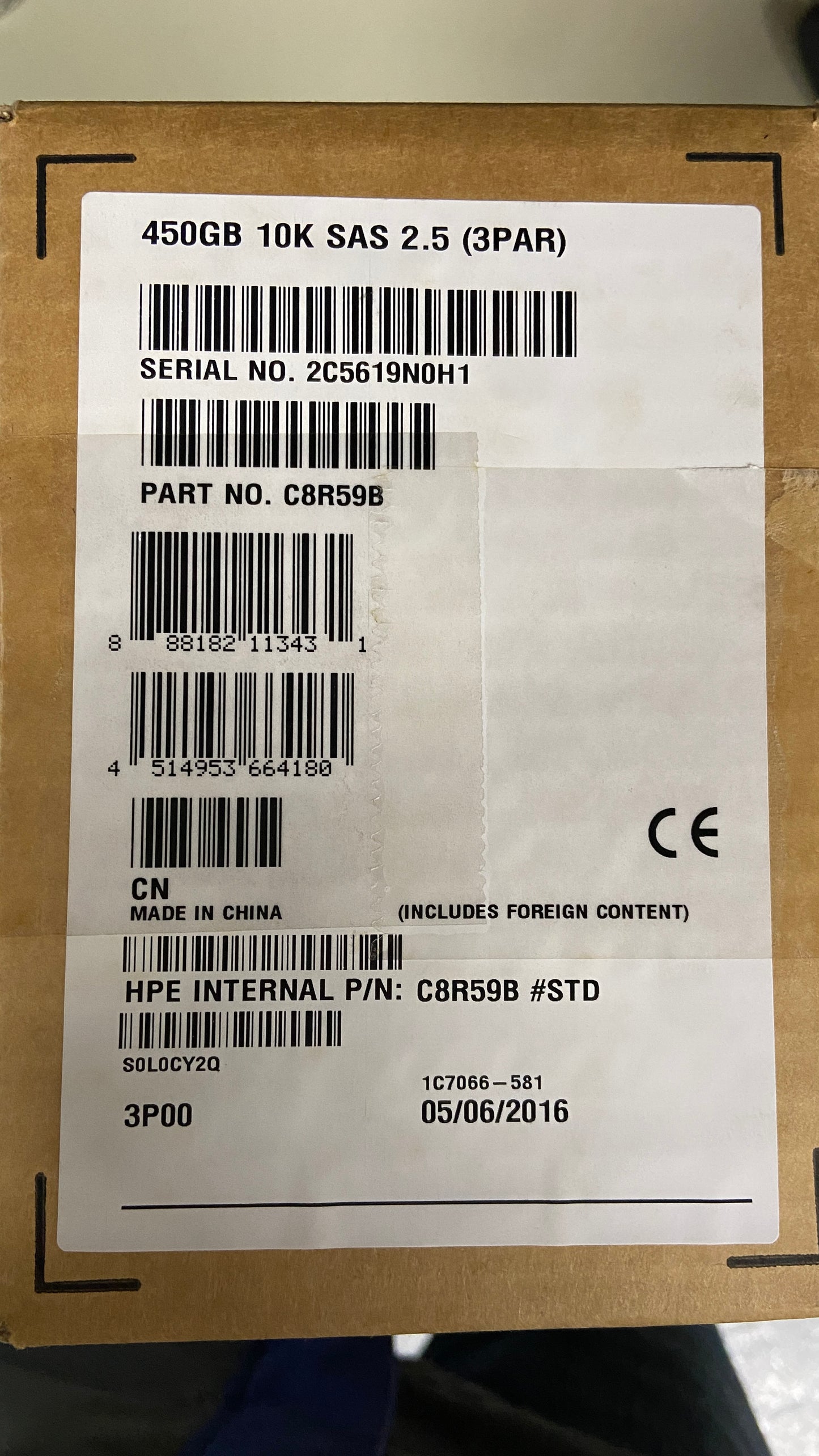 Brand New HP M6710 450GB 6G SAS 10K 2.5in FE HDD P/N:C8R59B(750657-001) 746843-002