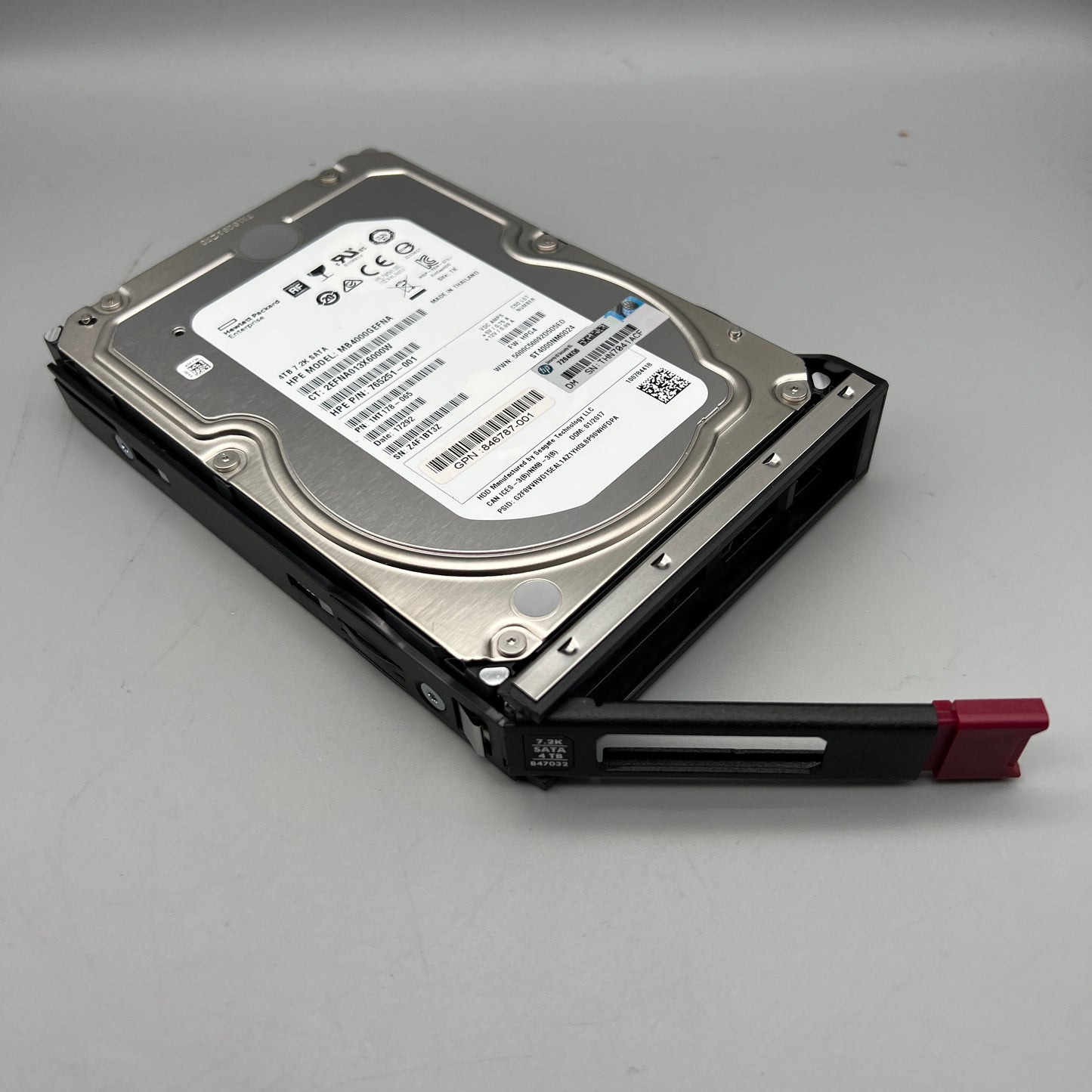 HPE 4TB 7.2K SATA HDD with tray HOT-PLUG 846787-001 765251-001 MB4000GEFNA