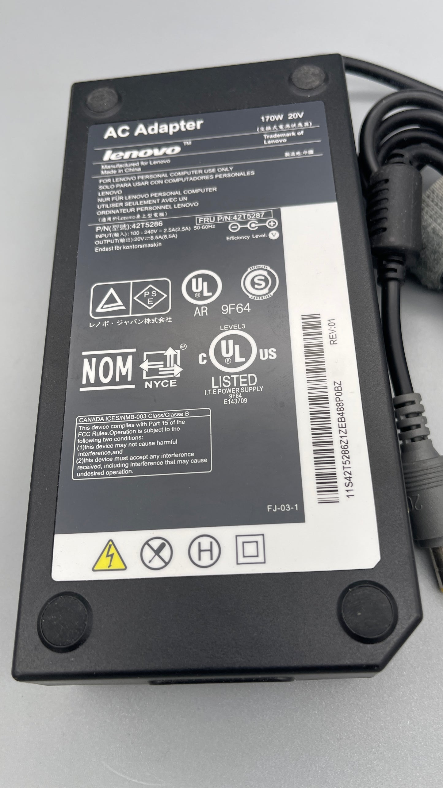 Genuine Lenovo 42T5286 42T5287 42T5291 AC Power Adapter 20V 8.5A 170W Charger
