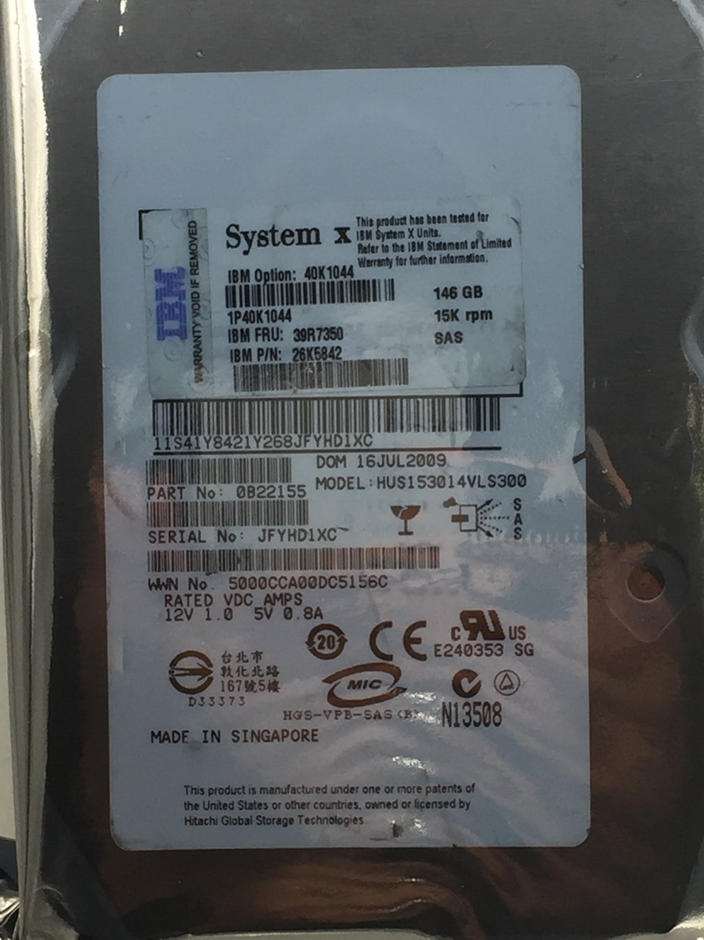 IBM / Lenovo 146GB 15K RPM SAS 3.0Gb/s 3.5" Hot-Swap Enterprise Hard Drive Zero Hours