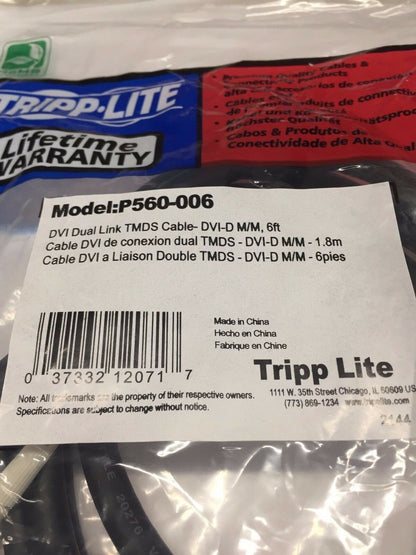 New Tripp Lite DVI Dual Link Monitor Cable (DVI-D M/M) 6-ft P560-006