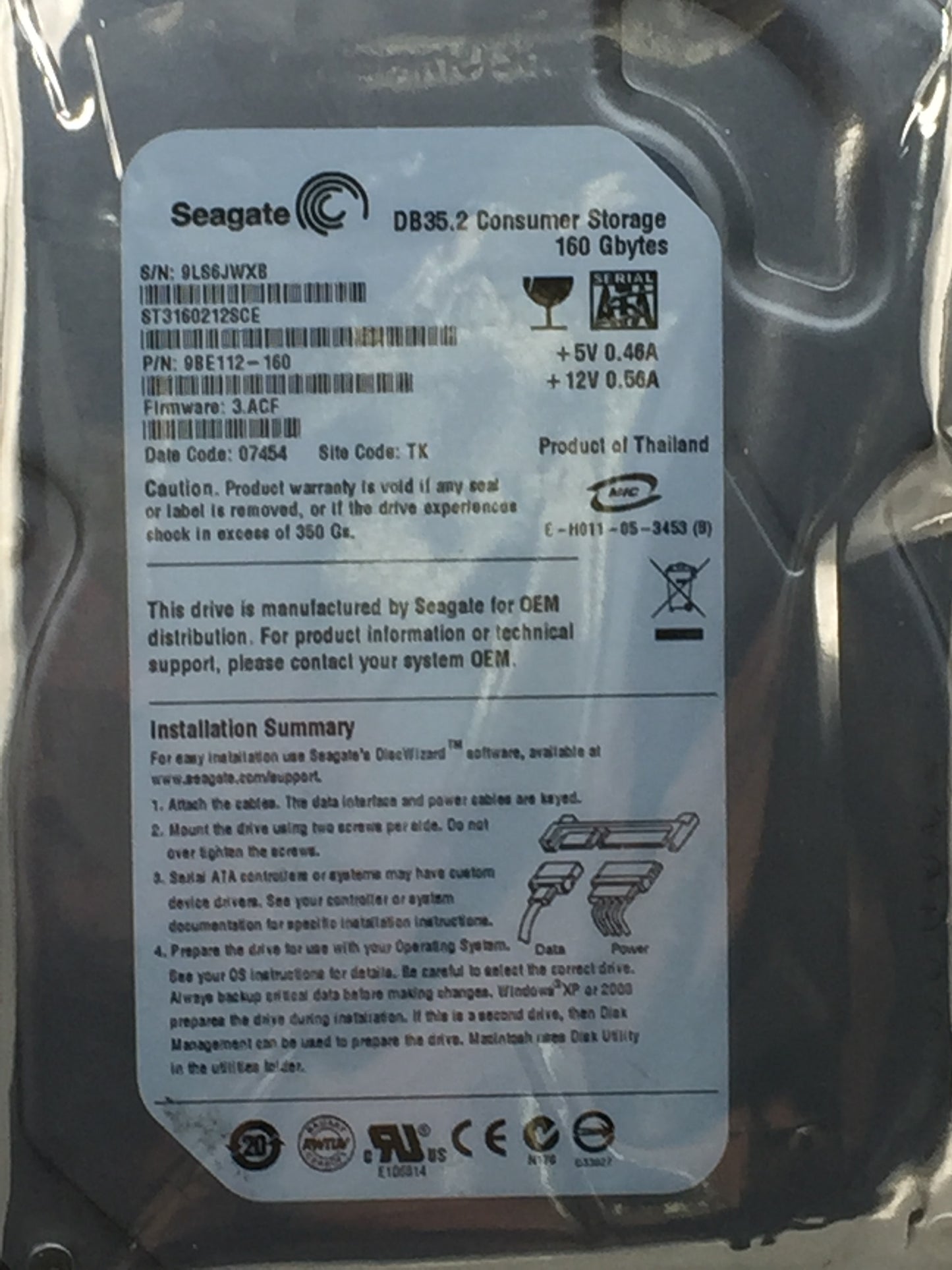 Seagate DB35.2 Series 160GB 7200 RPM 2MB SATA 3.0Gb/s 3.5" DVR / HDD