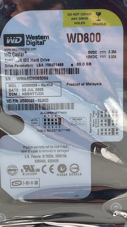 Western Digital WD800BB-55JKC0 - 80GB 7.2K RPM IDE 3.5" Hard Disk Drive used