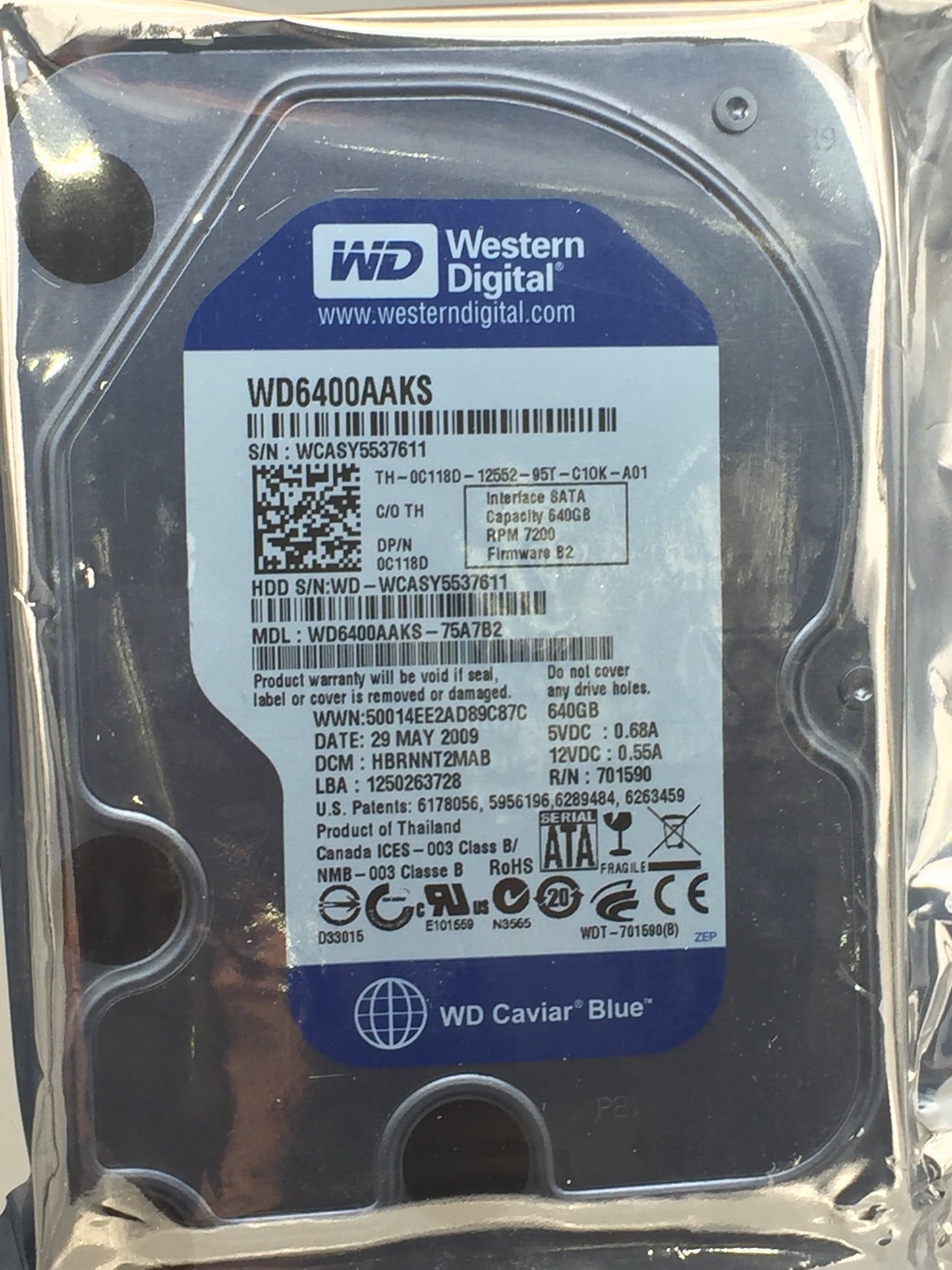 WD Caviar Blue / SE16 640GB 7200 RPM 16MB Cache SATA 3.5" HDD ZERO HOURS