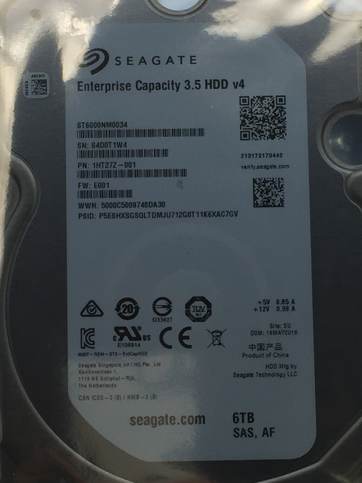 Seagate Enterprise   6TB 7200 RPM SAS Enterprise HDD (ST6000NM0034) Zero Hours