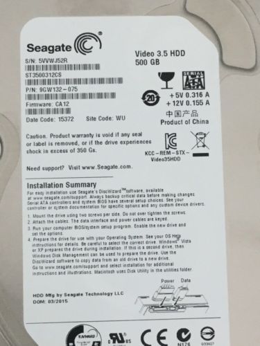 Seagate ST3500312CS 500GB 8MB Cache SATA 3.0Gb/s 3.5" Internal Hard Drive used