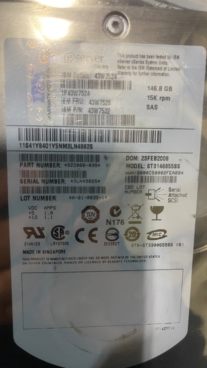 Seagate Cheetah 146GB SAS ST3146855SS 15K Hard Drive used