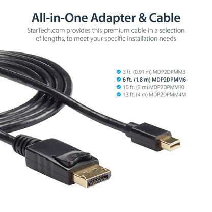 StarTech.com 10ft Mini DisplayPort to DisplayPort Cable - M/M - mDP to DP 1.2 Adapter Cable - Thunderbolt to DP