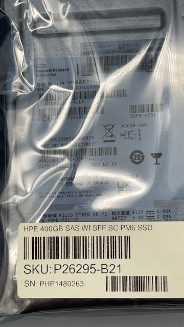 HPE P26297-001 400GB SAS WI SFF SC Solid State Drive P26295-B21 P26299-001 EO000400PXDBQ