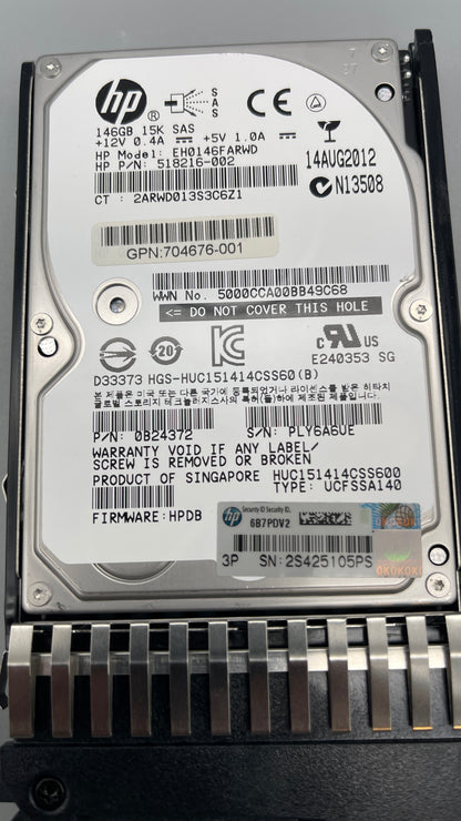 HP 518218-001 146G 15K SAS 2.5" DP 704676-001 0B24372 512744-001