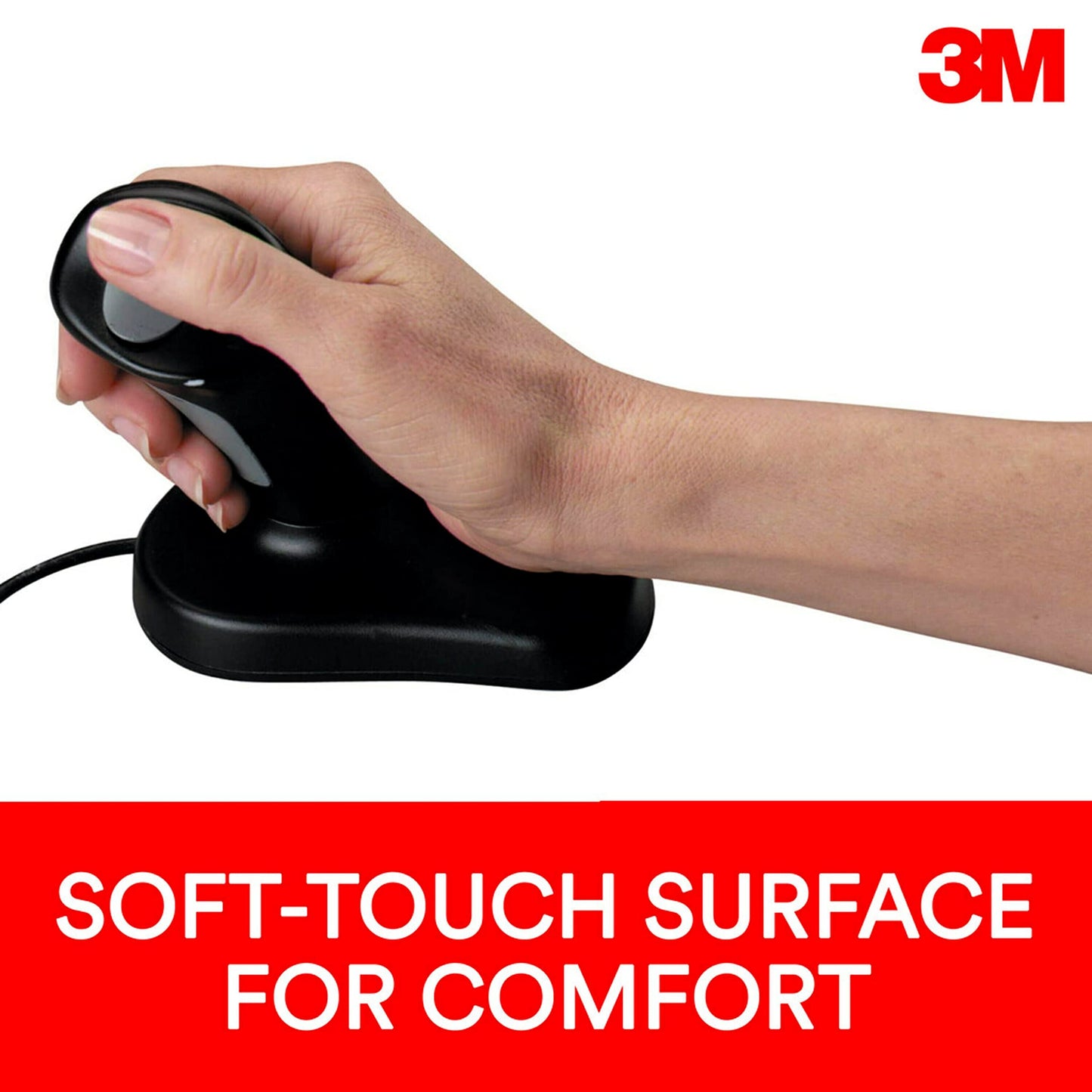3M Wired Ergonomic Optical Mouse, Patented Vertical Grip Design Keeps Your Hand and Wrist at a Neutral Angle for Comfort, USB/PS2 Plug and Play Compatibility, 6.5' Cord, Small Size, Black (EM500GPS)