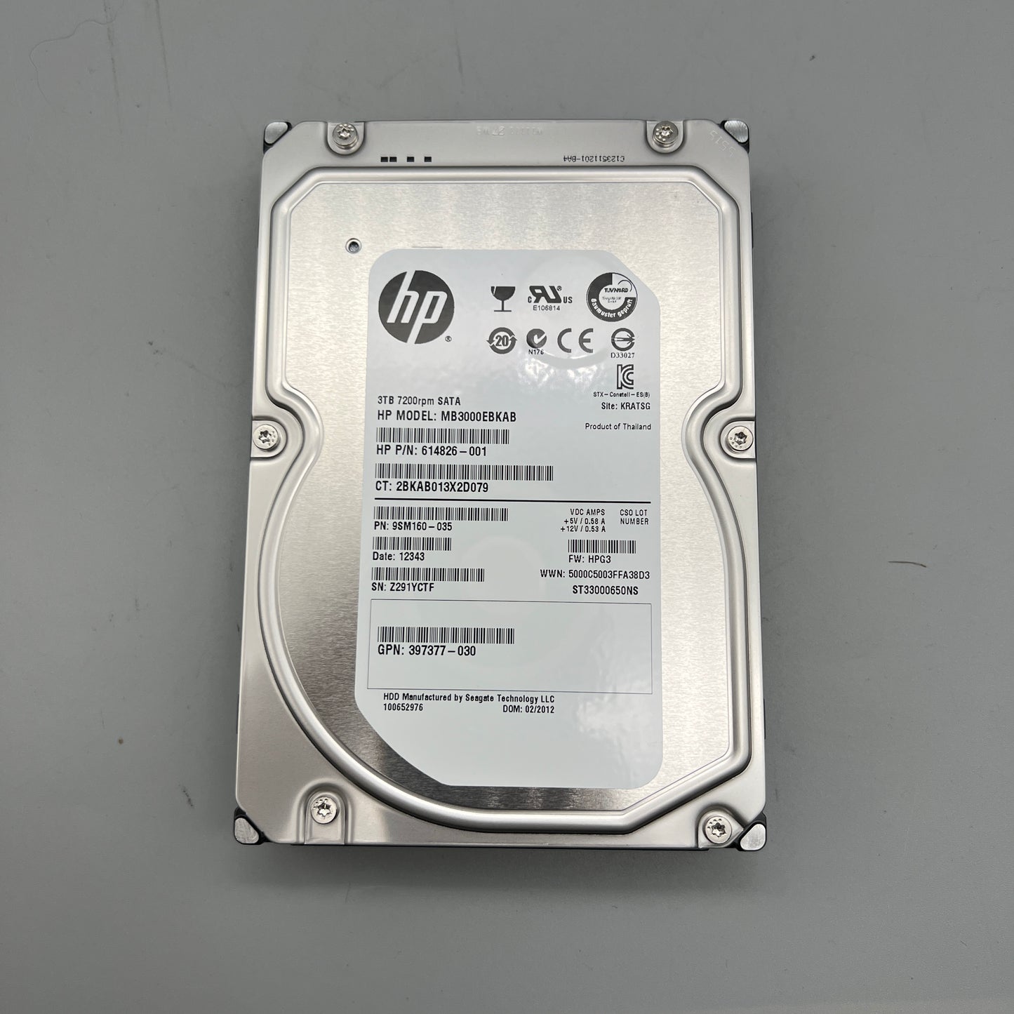 HP 3TB 7.2K SATA HDD Server Grade For ProLiant 614826-001 657587-001 MB3000EBKAB