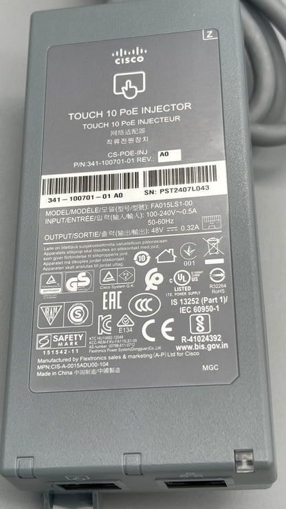 Cisco 341-100701-01 Touch 10 PoE Injector (Grey) 48v 0.32A used