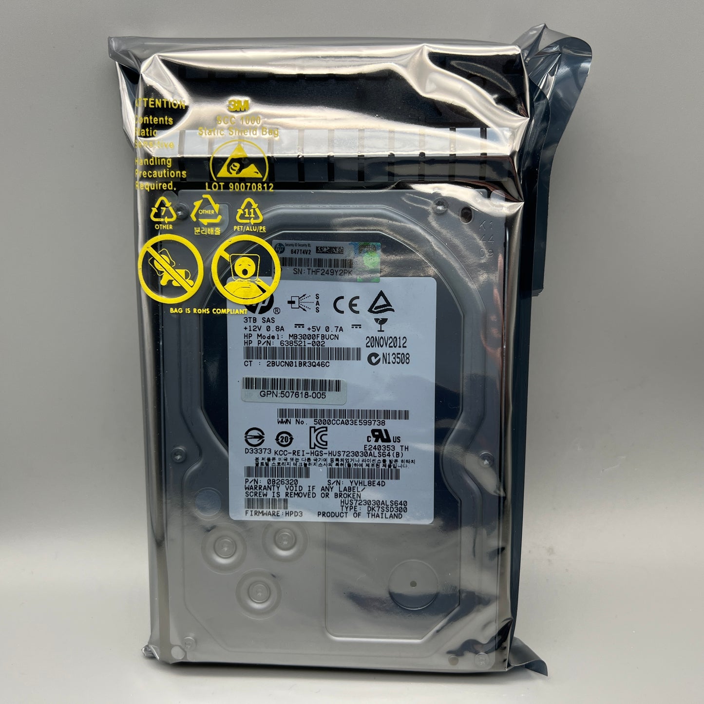 HP 507618-005 3TB 7200RPM SAS 6Gb/s Dual Port Midline Hot Swap HDD 638521-002