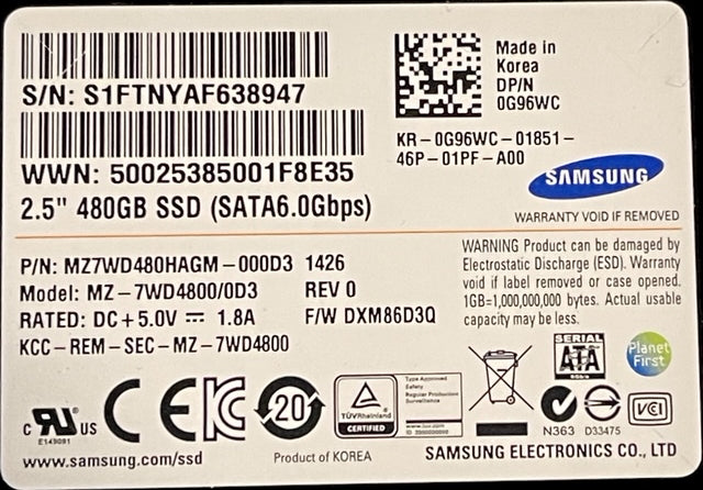 HP 729855-003 480GB SSD 2.5" SATA6.0Gbps MZ7WD480HAGM-000D3 MZ-7WD4800/0D3