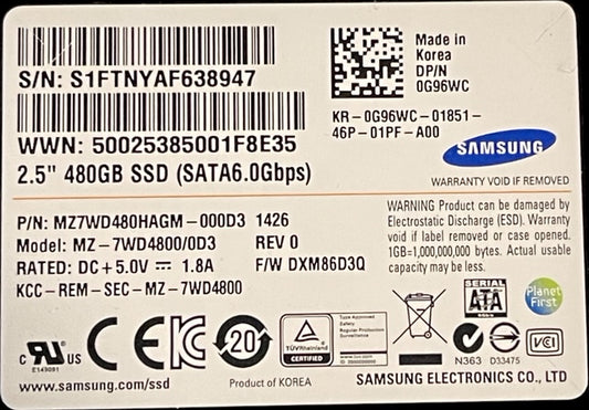 HP 729855-003 480GB SSD 2.5" SATA6.0Gbps MZ7WD480HAGM-000D3 MZ-7WD4800/0D3