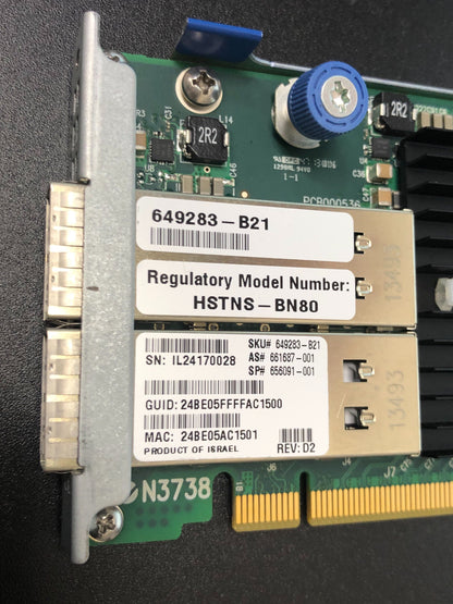 HP 656091-001 QDR/EN 10GB DUAL PORT 544FLR-QSFP ADAPTER - 649283-B21, 661687-001