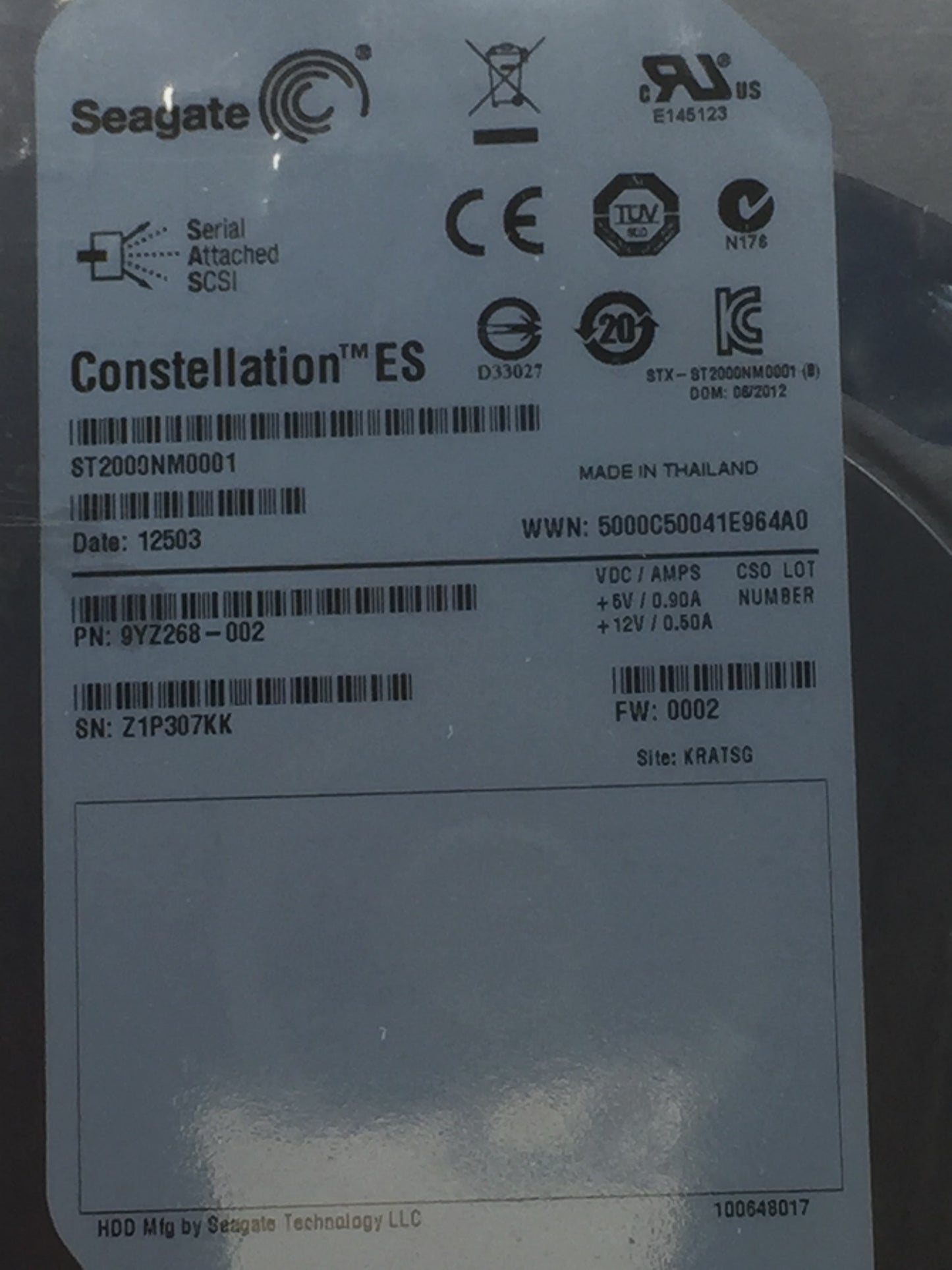 Seagate Constellation ES.2 2TB  SAS  3.5" Enterprise HDD ST2000NM0001 ZERO HOURS