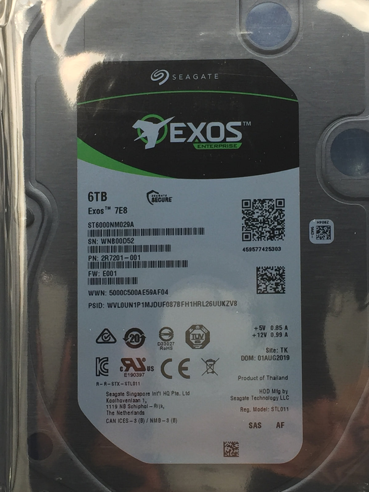 Seagate Exos 7E8 6TB 7200 RPM 256MB Cache SAS 12Gb/s 3.5" Enterprise Hard Drive (ST6000NM029A) Zero Hours