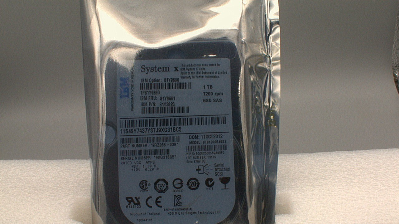 IBM 81Y9691 ST91000640SS Seagate Constellation.2 1TB 7.2K RPM 6Gbps SAS 2.5-inch Internal Hard Drive like new       - like New