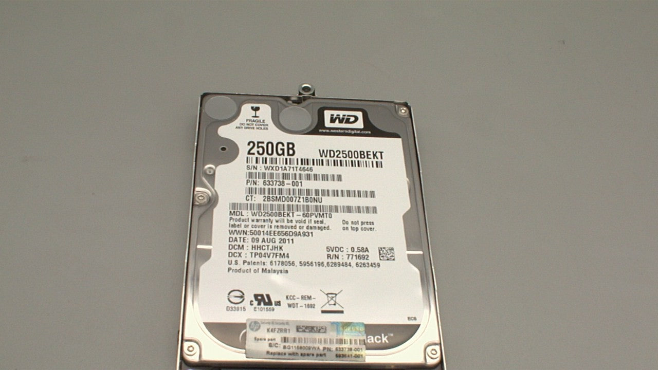 HP 593641-001 633738-001 SPS-DRV HDD 160G 7200RPM WWAN WD2500BEKT