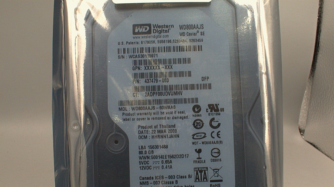 WD WD800AAJS-60WAA0 Caviar Blue 80GB 7200 RPM 8MB SATA 3.0Gb/s 3.5" HDD used